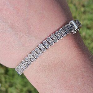 10KT White Gold 4.84TCW Double Row Diamond Tennis Bracelet 7.5 Inches 7mm Wide